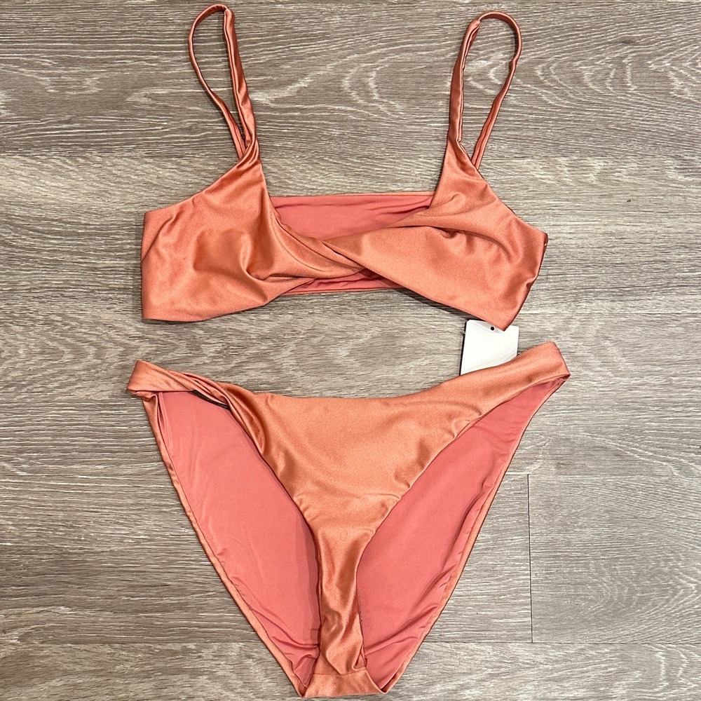 Dippin Daisys Mirage Twist Top Charlie Bottom Bikini Set Pink Desert Rose XL NWT